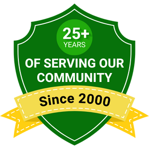 Badge showing longevity in business since 2000.